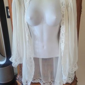 Vintage Frederick's of Hollywood lace sheer white robe negligee cover